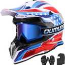 OUMURS DOT Adult Dirt Bike Helmet with Goggles Gloves & Mask Adjustable Sun Visor Motorcycle Adult ATV Helmet Off-Road Motocross Downhill Moped MX BMX for Unisex Adult-188-Blue Star, Medium