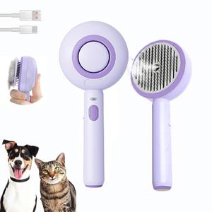 Cat Steam Brush, Self Cleaning Pet Spray Hair Removal Comb with Release Button, 3 In 1 Cat Brush for Indoor Cats, Waterproof Pet Grooming Comb for Long Short Haired Dogs Cats (Purple)