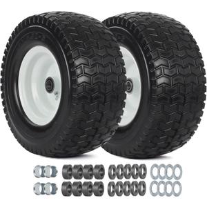 GICOOL 13x6.50-6 Tire and Wheel, 13x6.5-6" Flat-free Lawn Mower Tires, 3-6.5 Centered Hub, 3/4" or 5/8" Bearing, Universal Fit Garden Tractor Front Wheels, 4 Ply, V-Turf Pattern, 2 Pack