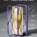 Miracase Glass Series for iPhone 15 Case [Compatible with MagSafe] Full-Body Magnetic Case with Built-in 9H Tempered Glass Anti-Fingerprint Screen Protector + Camera Lens Protector, Purple