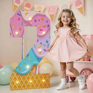 Ice Cream Birthday Party Decorations, 3FT Foam Cardboard Marquee Numbers 2, Ice Cream Themed Birthday Decorations, Light Up Numbers 2