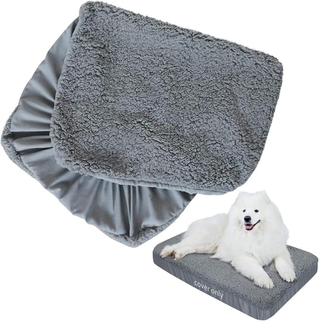 Dog Bed Covers Soft Plush Replacement Washable, Waterproof Pet Mattress Bed Liner Grey 44x35 Inches, for Dog/Cat, Cover Only