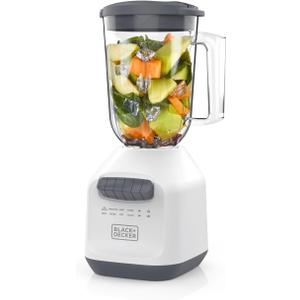 BLACK+DECKER 750W Ice Crushing Blender, 56oz PerfectPour Jar, 6-Tip Stainless Steel Blade, 8 Speeds + Pulse, White (56 oz)