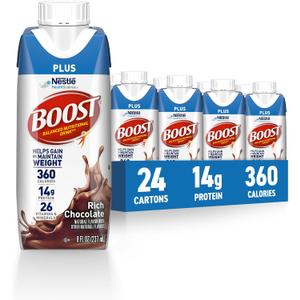 BOOST Plus Nutritional Drink, Rich Chocolate, 8 fl oz (Pack of 24) (EXP 10/08/26)