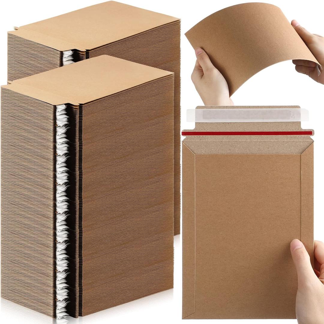 Fainne 350 Pieces 6x8 Rigid Photo Mailers, 350gsm Keep Flat Cardboard Shipping Envelopes with Self Adhesive for Photos, Documents, Prints, CDs, Small Business Mailing