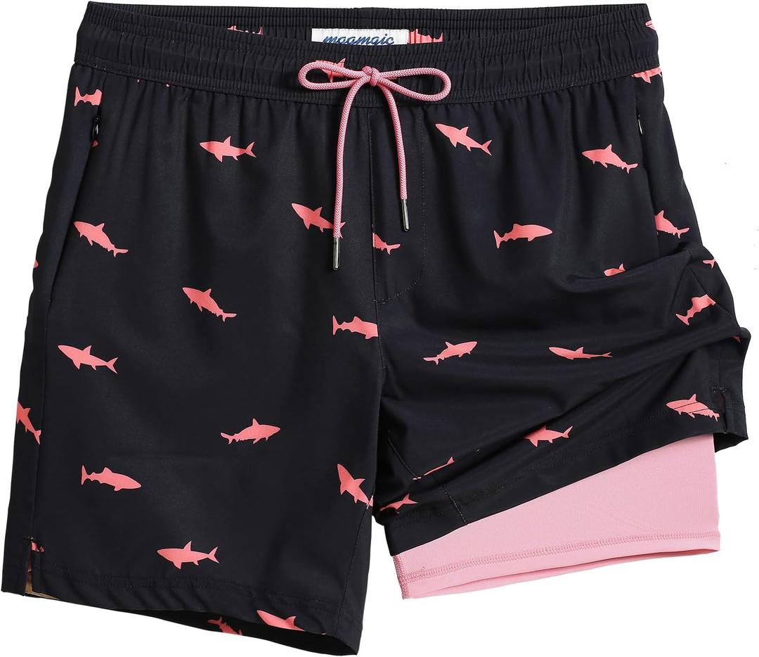 Maamgic 2 in 1 Mens Swim Trunks 7 Inch Swim Shorts Swim Suits Board Shorts (L)