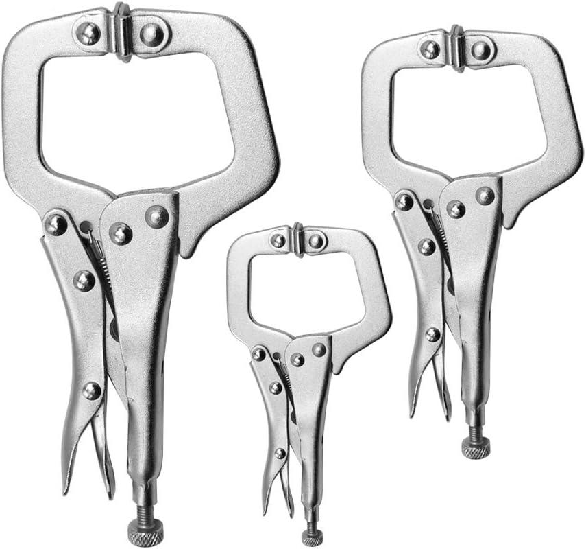 3 Pack Heavy Duty C-Clamp Locking Pliers Set (6" Swivel + 9" Swivel + 11" Swivel Tips) C Clamps with Swivel Pads for Craftsmen Home Workshop