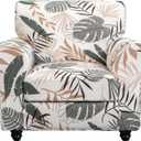 SearchI Stretch Sofa Cover Printed Couch Covers, Floral Pattern 2 Piece Armchair Slipcover with Separate Chair Cushion Cover, Washable Furniture Protector for Living Room(Armchair, Botanical Palm) (Small)