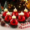 6 Pcs Christmas Ball Candle Holders Set Candle Holder for Table Centerpiece Plating Ball Candlestick with Bow and Wreath for Dinner Fireplace Christmas Party Decorations