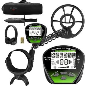 DR.TEK Metal Detector for Adults Waterproof, Professional Gold Detector Kit with Higher Accuracy, 10" IP68 Coil, 5 Modes, Backlight LCD Display, Advanced DSP Chip for Beach Underwater Hunting, Green