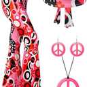 SATINIOR 60s 70s Women Hippie Costume Outfits Disco Retro Flared Pants for Carnival Party Halloween Size M