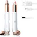 2 in 1 Eyebrow and Facial Hair Remover for Women Painless Flawless Electric Razor Epilator Trimmer Shaver with 18K Gold-Plated, USB Rechargeable, 360 LED for Eyebrow and Face Hair Removal (Crystal White)