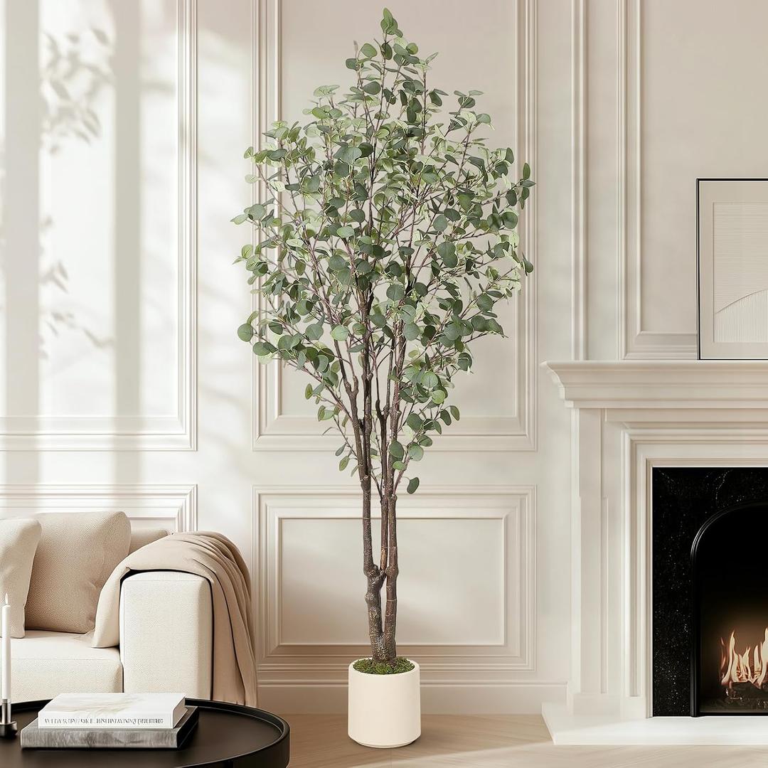 Eucalyptus Trees Artificial Indoor7FT Tall Faux Plants Indoor with White Planter, Green Lifelike Fake Eucalyptus Tree Artificial Plants, Artificial Trees for Home Decor Indoor | Green Lifelike Fake Eucalyptus Tree Artificial Plants, Artificial Trees for Home Decor Indoor