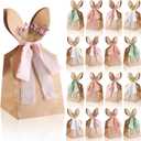 Affrolling 24 Set Easter Gift Bags Bunny Party Favor 10.6 x 4.9 Inch DIY Easter Treat Boxes with Pastel Bow Ribbon and Flowers Boho Paper Rabbit Ears Candy Goody Bags Bulk for Spring Birthday Party