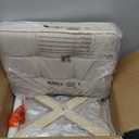 LUE BONA Square Linen Makeup Stool, Metal X Legs, Small Ottoman Stool Chair for Vanity, Modern Padded Seat Foot Rest for Makeup Room, Bathroom