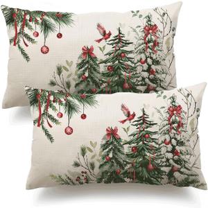DFXSZ Christmas Pillow Covers 12x20 Inch Set of 2 Christmas Tree Decorative Throw Pillows Winter Christmas Decor for Home Couch TH-35B12 (Green)