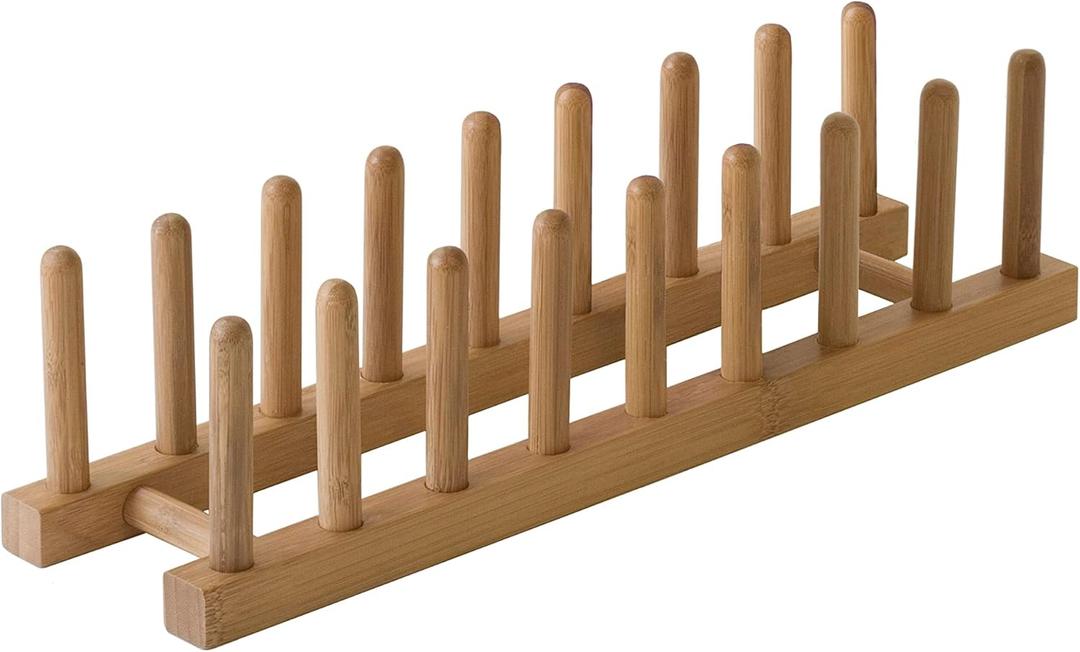 Lipper International 887 Bamboo Wood Plate Rack and Pot Lid Holder, 15-3/8" x 4-3/8" x 4"