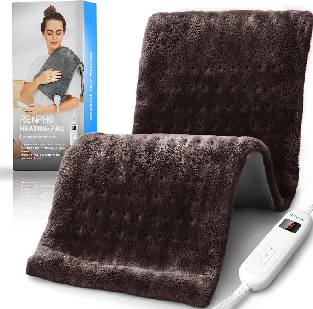 RENPHO Heating pad for Neck and Shoulder and Back & Period Cramps and Leg Pain Relief, Electric Heat Pads, Mothers Day Gifts & Birthday Gifts for Women, FSA Eligible, ETL Certified, 12"x24" Brown