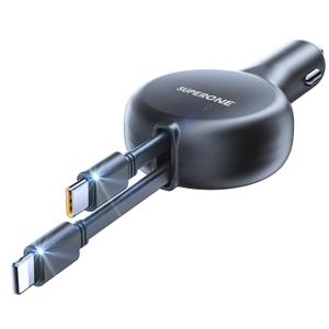 SUPERONE Retractable Car Charger for iPhone, 2 in 1 Fast Car Phone Charger Adapter with Retractable Type C & L Cords, Cell Phone Automobile Charger for iPhone 16/15/14/13/12/11 Pro Max/XR/XS
