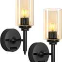 OUTON Battery Operated Wall Sconces Set of 2, Black Wireless Rechargeable Wall Lights with 8000mAh Detachable Battery, Remote Control, Touch Sensor, Dimmable LED Wall Sconce for Hallway Bedroom