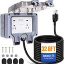 Outdoor Power Outlet,Outdoor Extension Cord Waterproof Double Wall Outlet Extender with On-Off Switch and Indicator Light Exterior Electric External Power Outlet,Outside Outlet (32.8FT)
