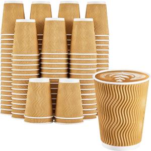 Clawsoff 120 Pack 12 oz Coffee Cups, Disposable Corrugated Insulated Ripple Wall Paper Coffee Cups 12oz for Hot or Cold Drinks Office Home Cafe Party Travel (Champagne)