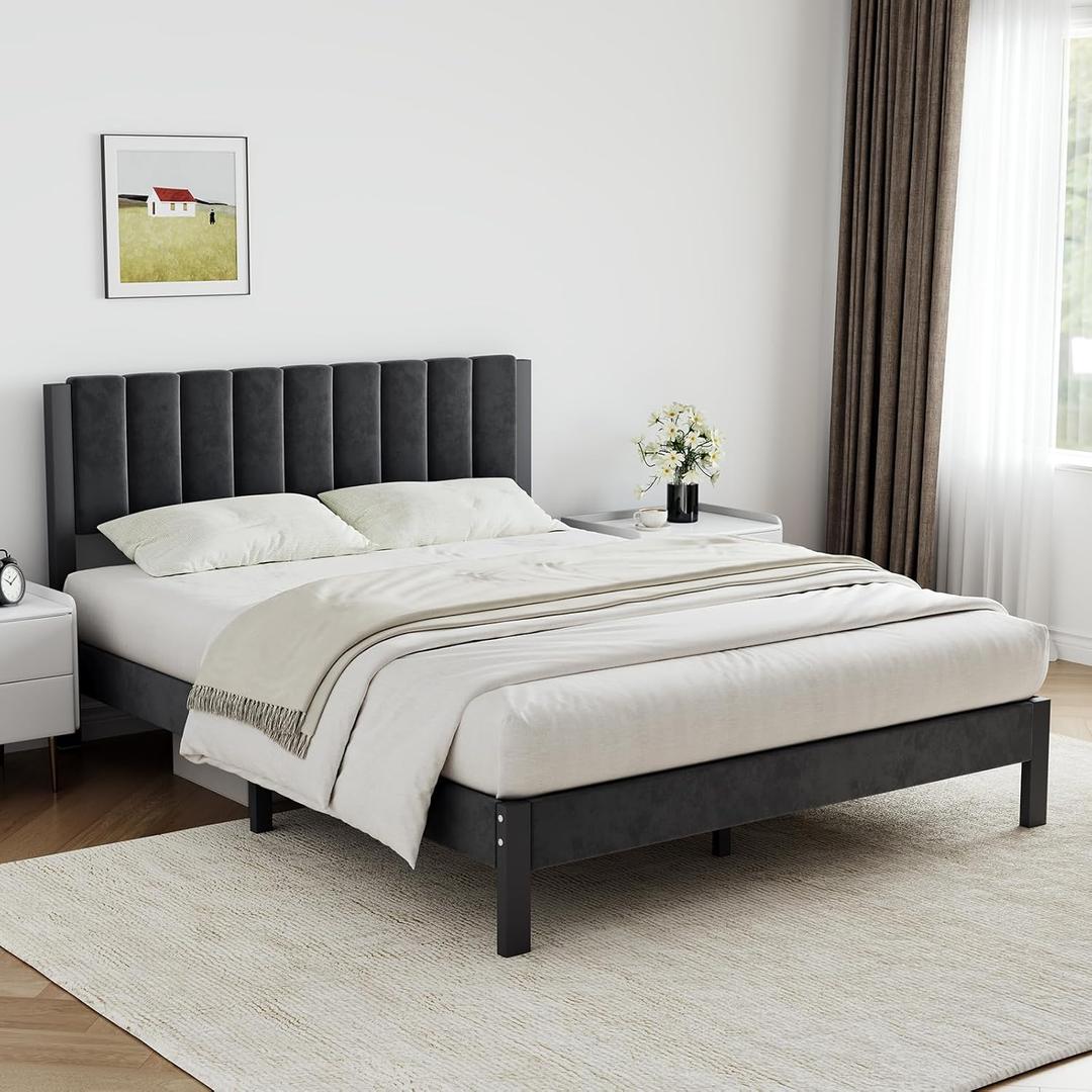 Novilla Twin Bed Frames with Piano Keys Headboard and Footboard, Metal Platform Bed Frame Twin Size, No Box Spring Needed, Easy Assembly, Steel Slats Support, Velvet Black