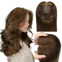 WORLDSTAR Hair Topper for Women Real Human Hair With Swiss Base Hairpieces Hand-stitched, No Bangs,55g,6 * 7 Inch Base,12 Inch #4 Medium Brown with Top Extension for Thinning Hair (tp#4-12)
