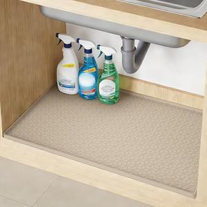 TRZZ Silicone Waterproof Under Sink Mat 22" x 19", Drip Tray and Cabinet Liner for Kitchen and Bathroom, Prevents Water Damage and Organizes Cabinets (Khaki)