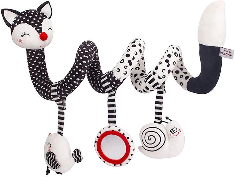 Ebrima Baby Pram Crib Activity Spiral Plush Toys & Stroller Toy & Car Seat Hanging Toys & Animal Education Plush Toys & 3 6 9 12 Months Baby Rattles (Fox)