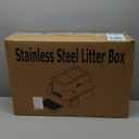 Stainless Steel Litter Box with Lid,Front Entry Top Exit Kitty LitterBox,Extra Large Enclosed Metal Cat Box with Litter Scoop & Litter Mat-Black