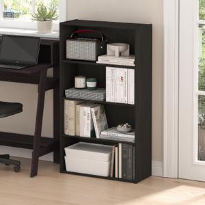 Furinno PASIR Book Shelf, 4-Tier Bookshelf, Bookcase with Open Shelf, 9.4 x 23.6 x 41.7, for Living Room, Bedroom, Home Office, Black Espresso