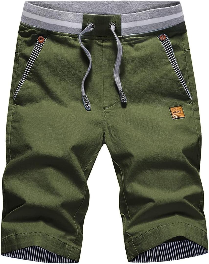 Tansozer Men's Shorts Casual Classic Fit Drawstring Summer Beach Shorts with Elastic Waist and Pockets (X-Large, Green)