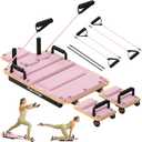Pilates Board Reformer for Home Workout, Pilates Reformer Machine, Wooden Deck, Glide Board, High-Strength Steel Sliding Rails, 2 Adjustable Resistance Bands, Core & Full-Body Training