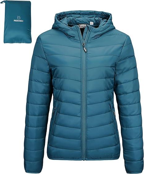 Outdoor Ventures Women's Packable Lightweight Full-Zip Puffer Jacket with Hood Quilted Winter Coat XL
