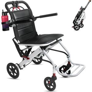 Lightweight Transport Wheelchair with Telescopic Handle, Folding Travel Wheelchairs for Adults Seniors Kids, Portable Padded Transport Chair, Support 200lbs
