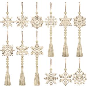 OurWarm 24Pcs Wooden Christmas Ornaments, 2 Styles Snowflakes Christmas Tree Ornaments, Set for Christmas Decor, Bohemian and Farmhouse Style Christmas Home Decor