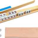 Mahjong Racks with Magnetic Pushers for American Mahjong, 17.3 Inch Wooden Tile Holder Set of 4, Adult Card Game Accessories with Dice and Storage Bags