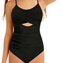 Girl Swimsuit One Piece Bathing Suit Cutout Adjustable Straps Padded High Waisted Girls Swimwear (Black, 15-16 Years)