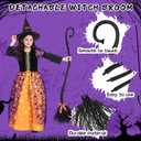 Poshetion Witch Halloween Costume for Girls, Light Up Witch Dress Deluxe Outfit with Hat and Broom, for Halloween Party (XL)