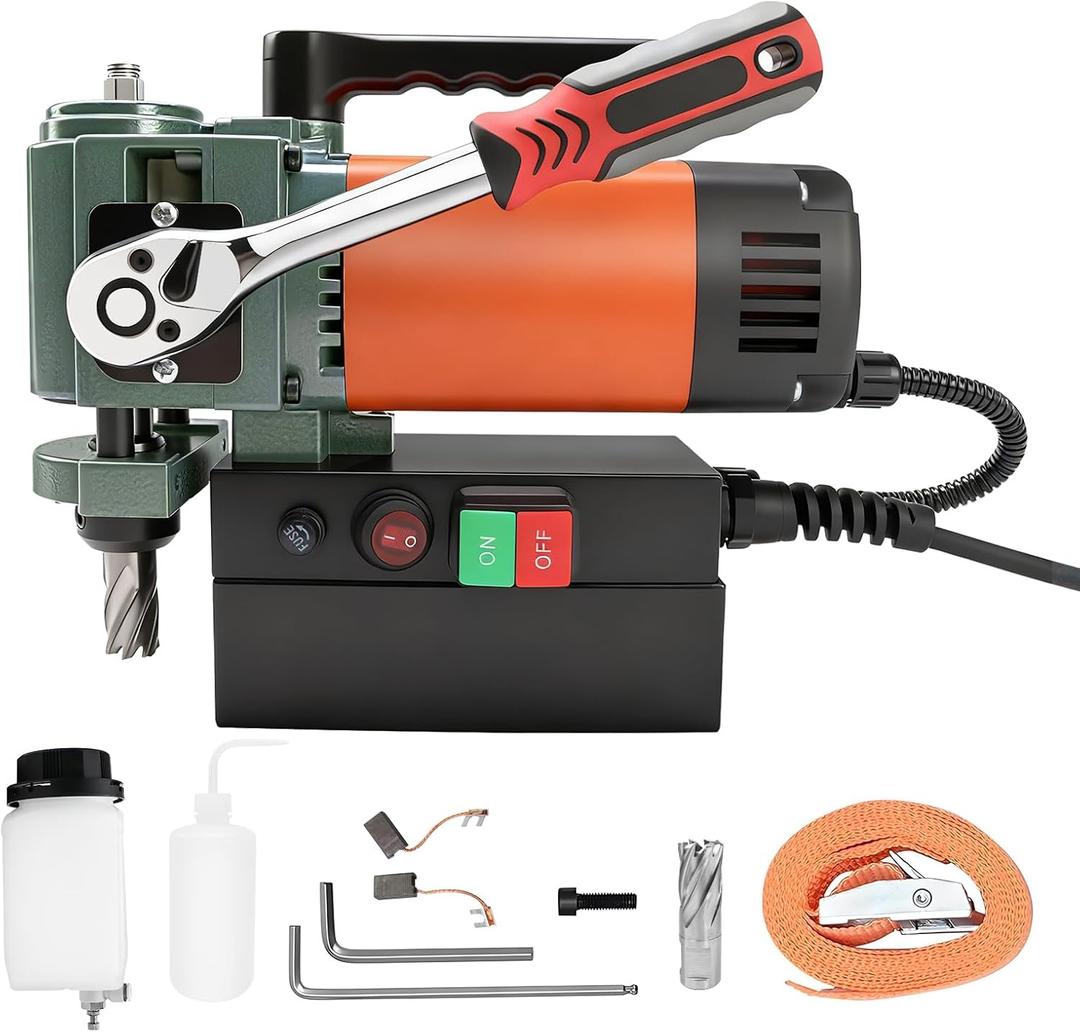 1380W Magnetic Drill Press, Portable Low Profile Mag Drill Press with 3/4" Annular Cutter, 2585lbf 680RPM Powerful Drilling Machine, 1.4" Boring Diameter, Industrial Equipment Installation Tool