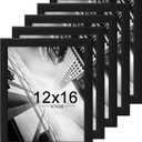 KTKDE 12x16 Picture Frame Set of 5,Black Wooded Shatter Resistant Glass, Vertical & Horizontal Wall Hanging for Wall Display, Studio Gallery Photo Frame for Photos, Posters & Art Prints