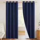 NICETOWN 100% Absolutely Blackout Linen Curtains with Thermal Insulated White Liner, Dark Blue, W52, 2 Pieces, Noise Reducing Textured Linen Look Curtains for Windows 108 inch Length for Classroom