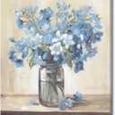 Blue Flower Pictures Wall Decor - Modern Floral Canvas Art Blossom in Vase Artwork Print for Living Room Bathroom 24x24 Inch