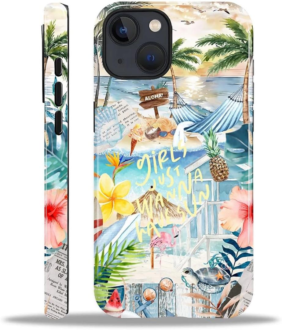 Case Designed for iPhone 15, Hybrid 2-Layer Case, Military-Grade Protection Durable Shockproof Anti-Scratch Phone Case, Watercolor Summer Collage