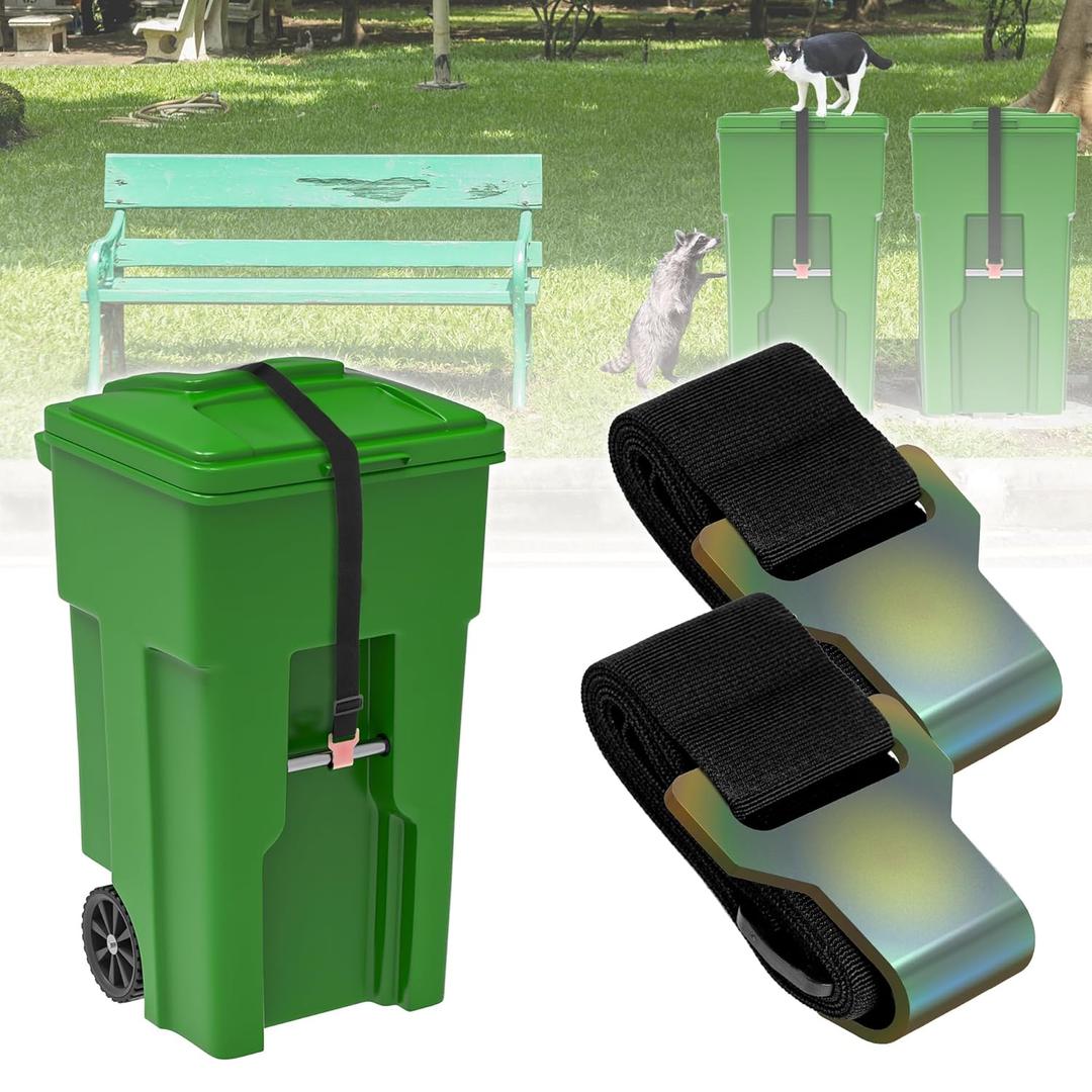 YYDSDOTA Wuno Shop Trash Can Lid Lock for Raccoons, Bear Proof Garbage Can Locks for Animals, Strong Outdoor Trash Bin Bungee Cord Strap, Locking Trash Can During Strong Winds (Black-2 Pack)