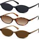 KUGUAOK Retro Oval Sunglasses for Women 90s Design Small Cat Eye Sun Glasses UV Protection Y2k Trendy Narrow Shades