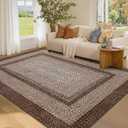 Washable Area Rugs 5x7 Rug for Living Room Non Slip Modern Rug Soft Area Rug for Bedroom Farmhouse Braided Print Throw Rugs Contemporary Stain Resistant Carpet for Dining Room 5'x7' Dark Brown