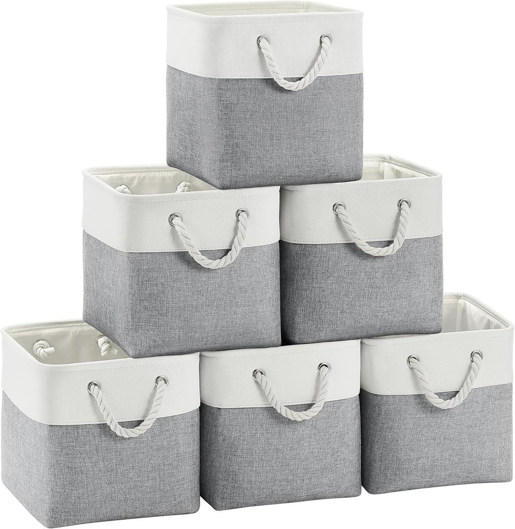 Fabric Cubes Storage Basket, 6 Pack 11x11 in with Handles Cube Storage Bins, for Shelves, Home, Office Organizers