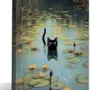Water Lily Black Cat Canvas Wall Art Funny Lotus Black Cat Decor Pictures Retro Classic Impressionist Nature Paintings Posters Print for Home Decoration Bathroom Bedroom Living Room Decoration
(10"L x 8"W)